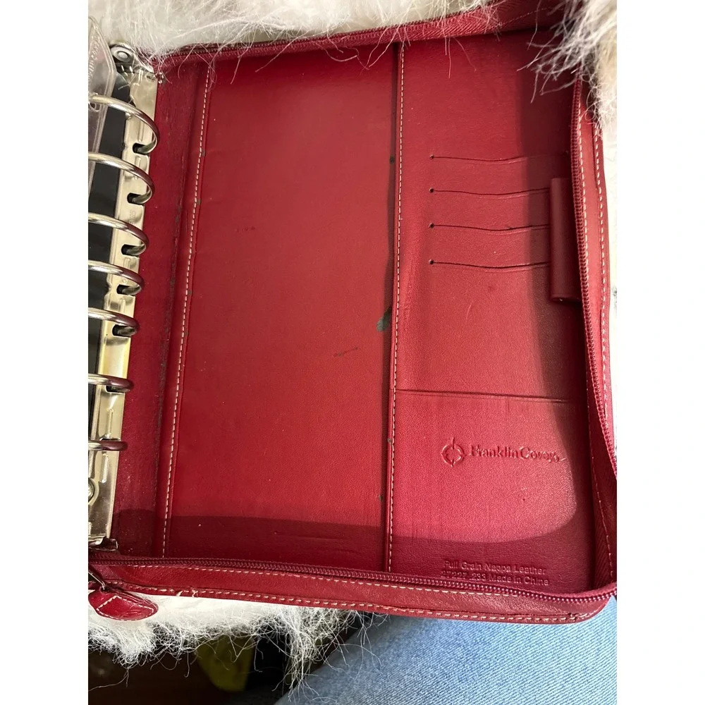 Franklin Covey Red‎ Nappa Leather Zip Around 7 Ring Planner Organizer 27227